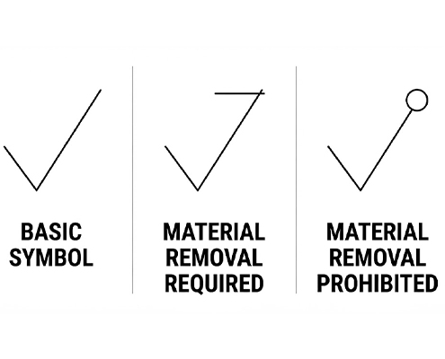 Surface finish material removal symbols