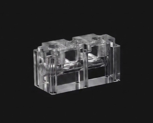CNC machined clear acrylic manifold block