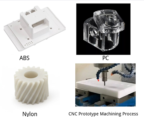 CNC prototypes manufactured by abs, pc, nylon