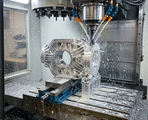 CNC machining scene of an industrial robot joint housing